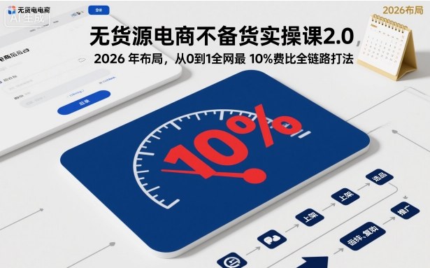 无货源电商不备货实操课2.0，2026年布局，从0到1全网最低10%费比全链路打法【更新26年4月】-来友网创