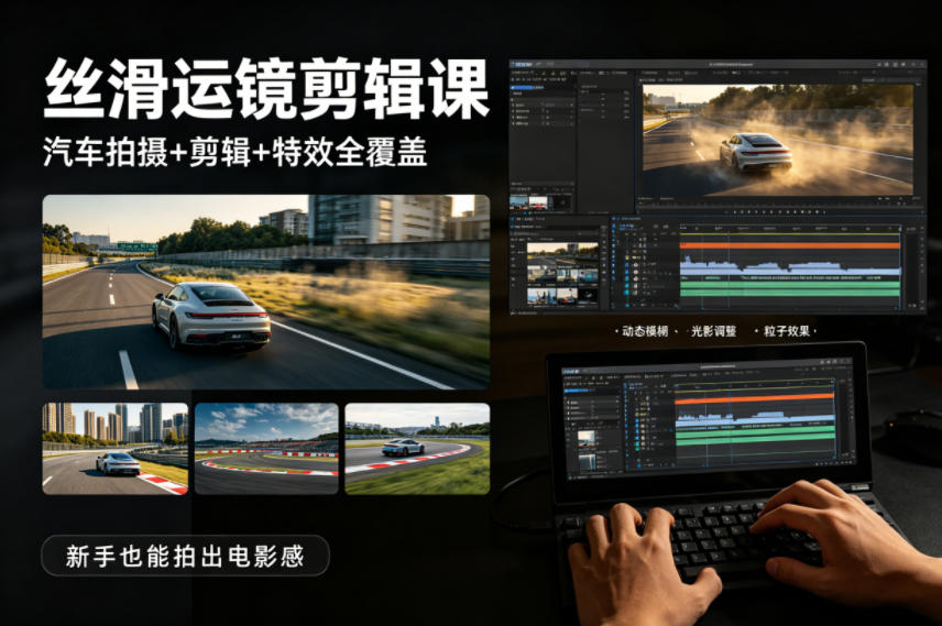 大叔丝滑运镜剪辑课，汽车拍摄+剪辑+特效全覆盖，新手也能拍出电影感-来友网创