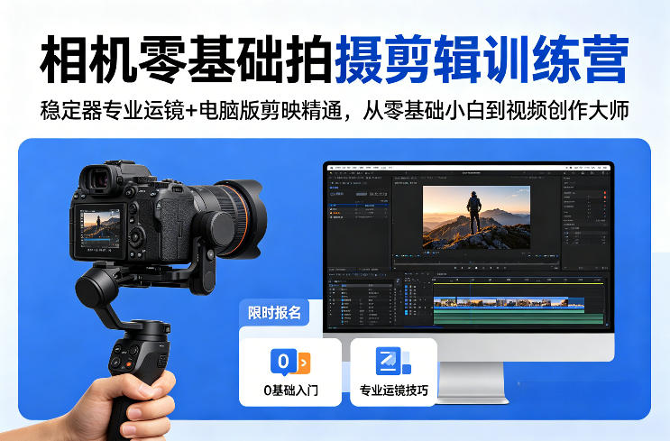 相机零基础拍摄剪辑训练营：稳定器专业运镜+电脑版剪映精通，从零基础小白到视频创作大师-来友网创