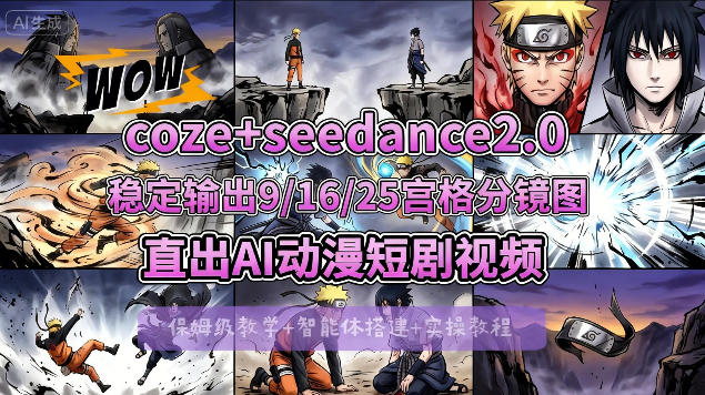 [COZE搭建教学]COZE+即梦Seedance 2.0稳定输出9-16-25宫格分镜图直出AI漫剧视频-来友网创