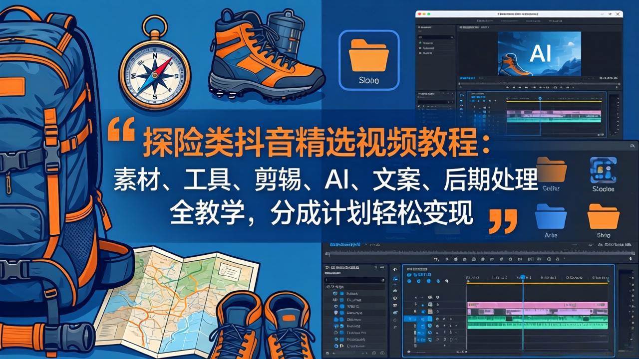 （17994期）探险类抖音精选视频教程：素材、工具、剪辑、AI、文案、后期处理全教学，分成计划轻松变现-来友网创