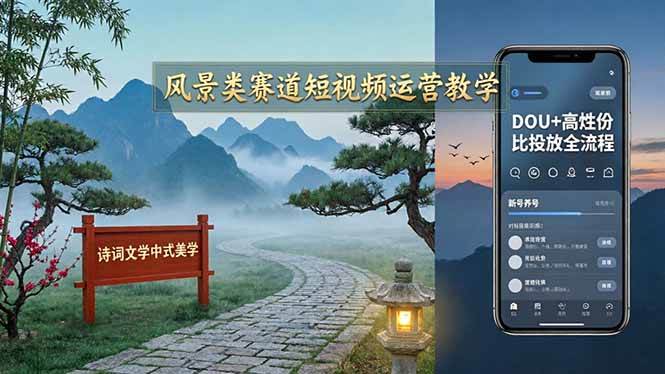 （17992期）风景类赛道短视频运营教学：诗词文学中式美学，新号养号对标账号定位，DOU+高性价比投放全流程-来友网创