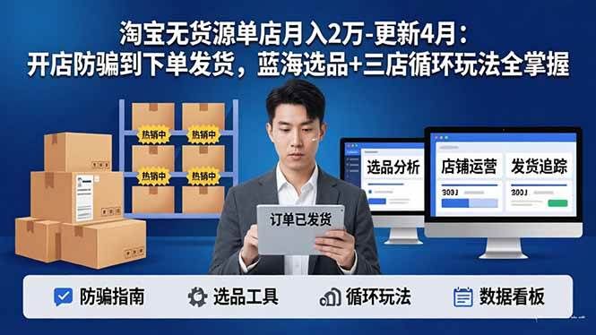 （17988期）淘宝无货源单店月入2万-更新4月：开店防骗到下单发货，蓝海选品+三店循环玩法全掌握-来友网创