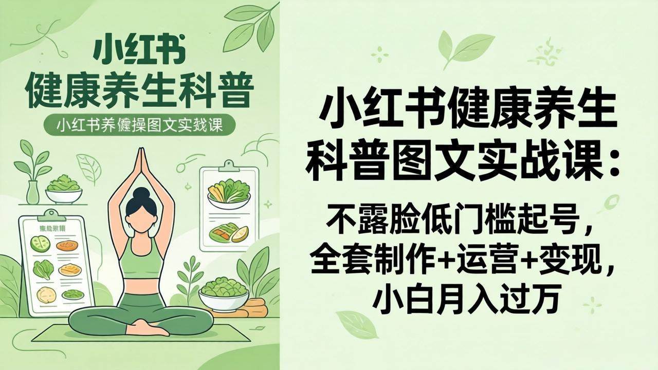 （18033期）2026小红书健康养生科普图文实战课：不露脸低门槛起号，全套制作+运营+变现，小白月入过万-来友网创