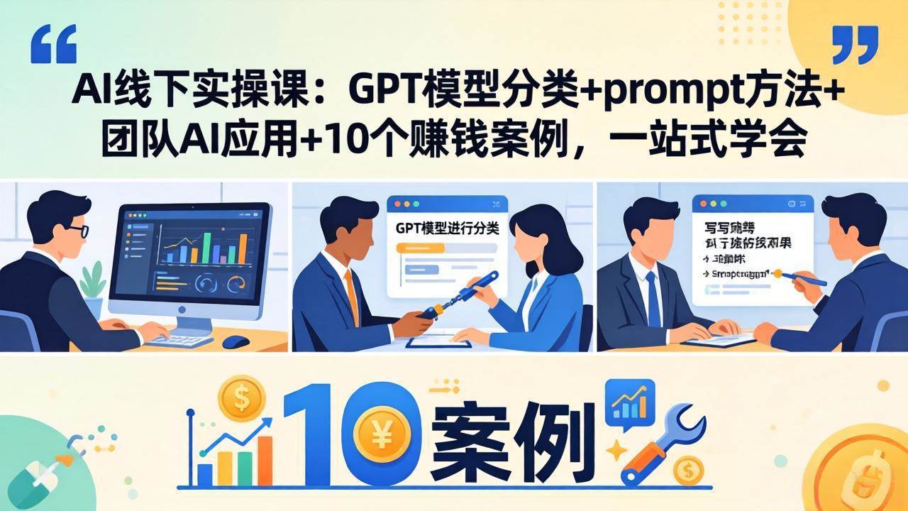 （18017期）AI线下实操课：GPT模型分类+prompt方法+团队AI应用+10个赚钱案例，一站式学会-来友网创