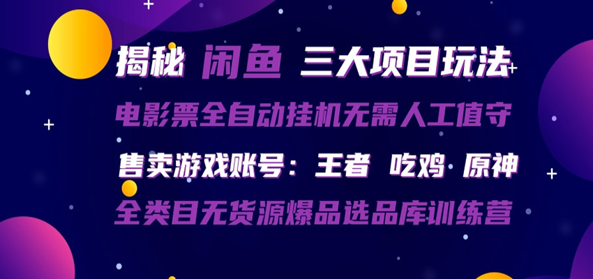 闲鱼三种玩法 全自动电影票  售卖游戏账号  爆品选品库训练营-来友网创