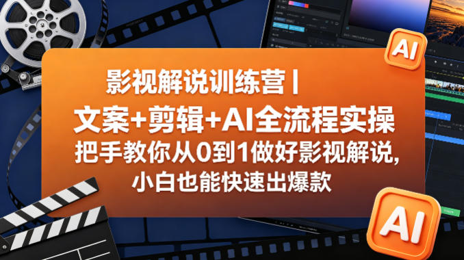 影视解说训练营｜文案+剪辑+AI全流程实操，把手教你从0到1做好影视解说，小白也能快速出爆款-来友网创