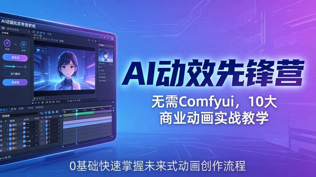 （18077期）AI 动效先锋营：无需Comfyui，10大商业动画实战教学，0基础快速掌握未来式动画创作流程-来友网创