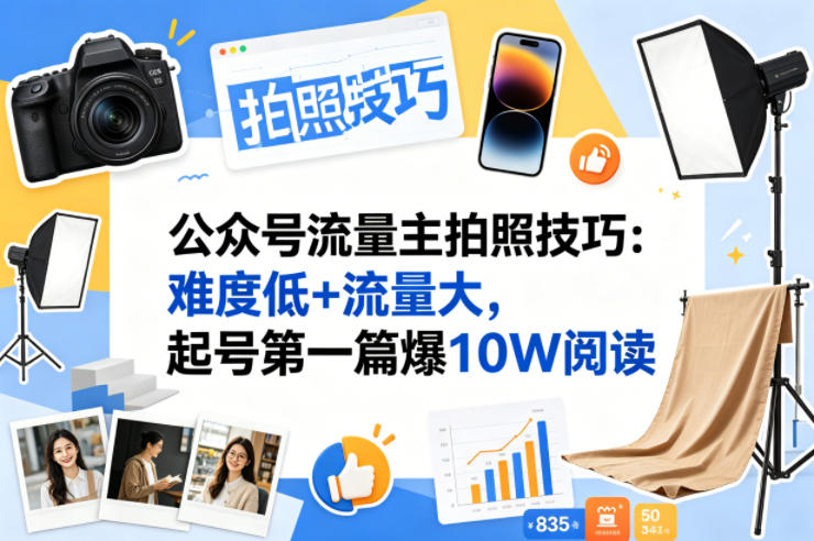 公众号流量主之拍照技巧赛道，难度低+流量大，起号第一篇就爆了10w阅读-来友网创