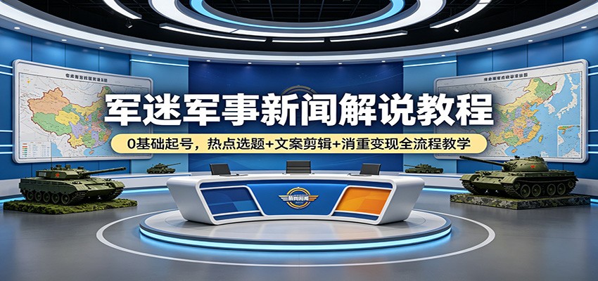 军迷军事新闻解说教程：0基础起号，热点选题+文案剪辑+消重变现全流程教学-来友网创