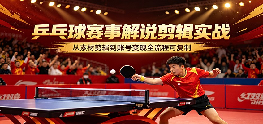 乒乓球赛事解说剪辑实战，从素材剪辑到账号变现全流程可复制-来友网创
