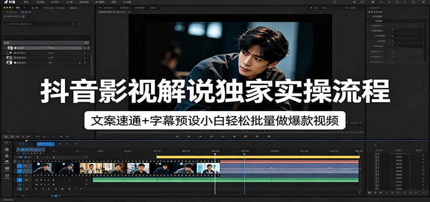 抖音影视解说独家实操流程，文案速通+字幕预设小白轻松批量做爆款视频-来友网创
