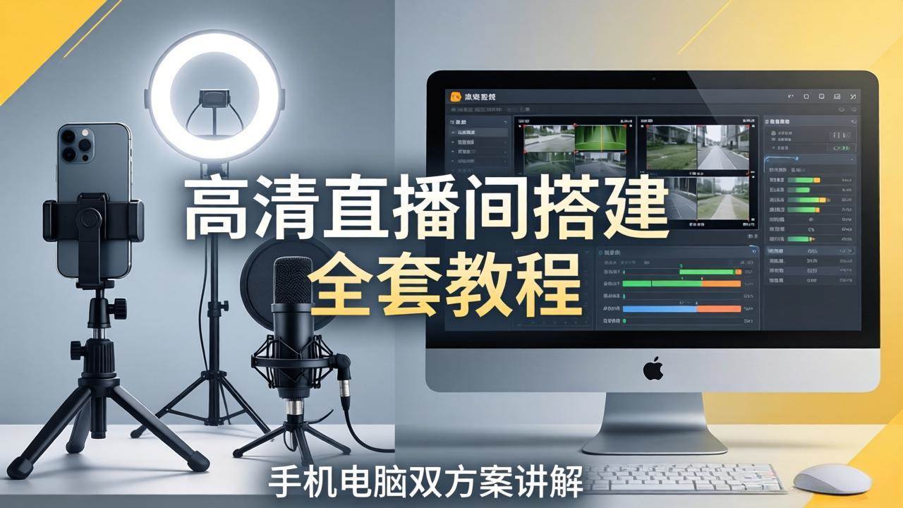 （18104期）高清直播间搭建全套教程，手机电脑双方案讲解，设备选型调试多机位实操教学-来友网创