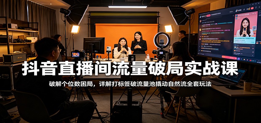 抖音直播间流量破局实战课：破解个位数困局，详解打标签破流量池撬动自然流全套玩法-来友网创