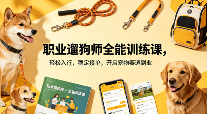 职业遛狗师全能训练课，轻松入行，稳定接单，开启宠物赛道副业-来友网创