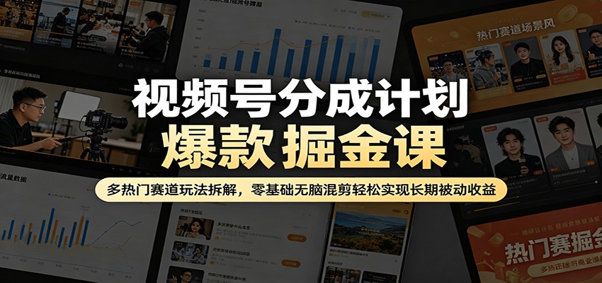 视频号分成计划爆款掘金课：多热门赛道玩法拆解，零基础无脑混剪轻松实现长期被动收益-来友网创