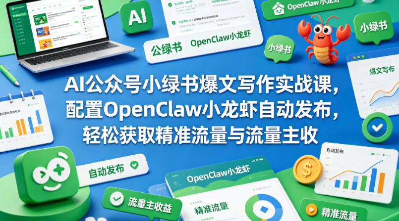 AI公众号小绿书爆文写作实战课，配置OpenClaw小龙虾自动发布，轻松获取精准流量与流量主收益-来友网创