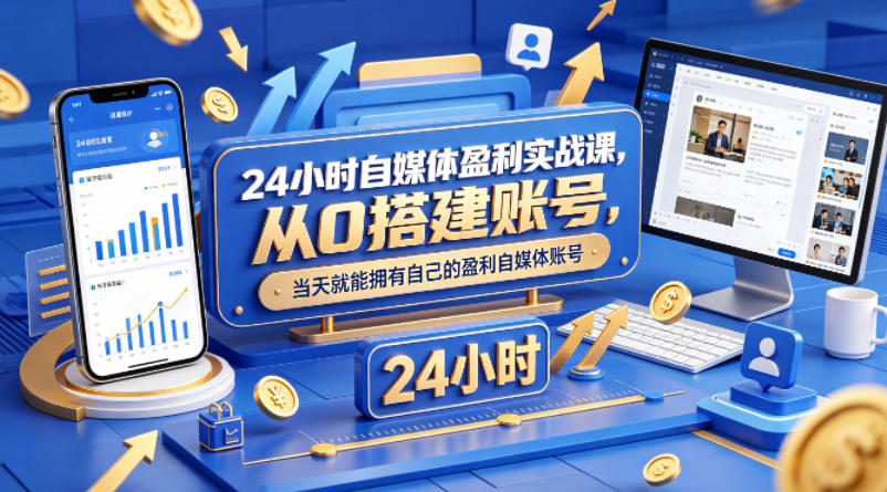 24小时自媒体盈利实战课，从0搭建账号，当天就能拥有自己的盈利自媒体账号-来友网创