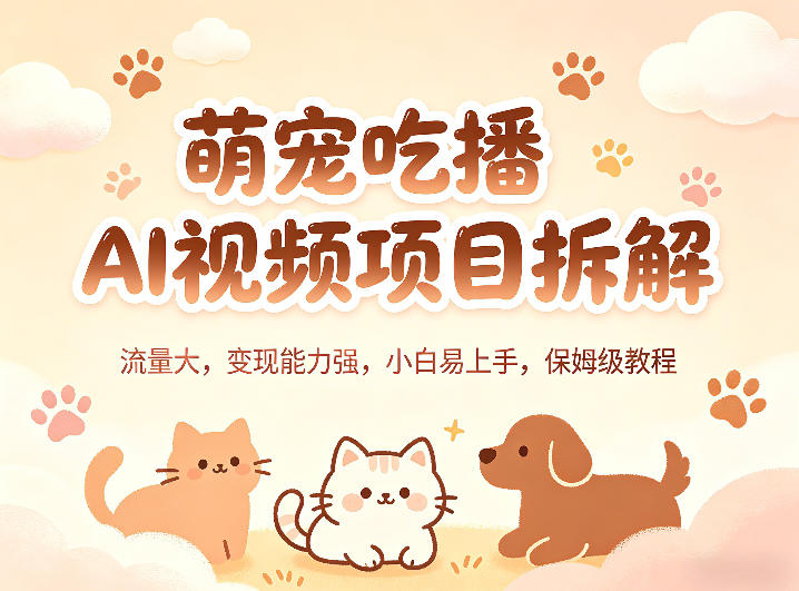 萌宠吃播AI视频项目拆解，流量大，变现能力强，小白易上手，保姆级教程-来友网创