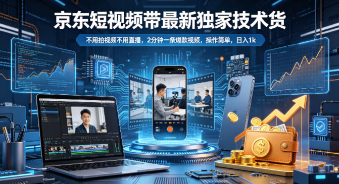 京东短视频带货最新独家技术，不用拍视频不用直播，2分钟一条爆款视频，操作简单，日入1k+【揭秘】-来友网创