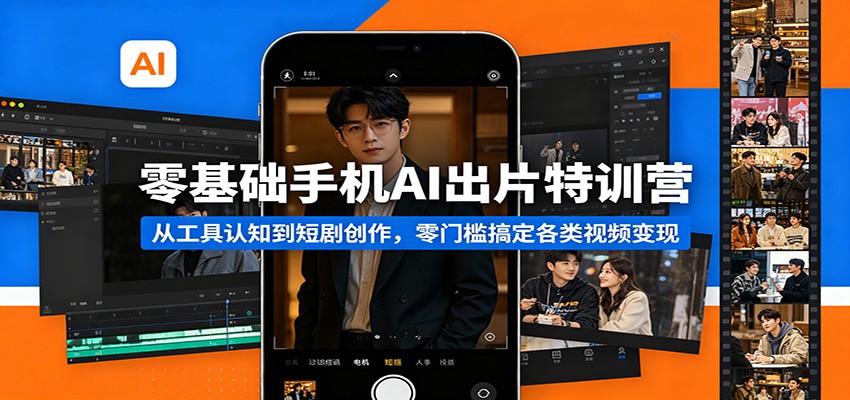 零基础手机AI出片特训营：从工具认知到短剧创作，零门槛搞定各类视频变现-来友网创