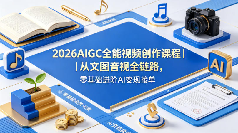 2026AIGC全能视频创作课程｜从文图音视全链路，零基础进阶AI变现接单-来友网创