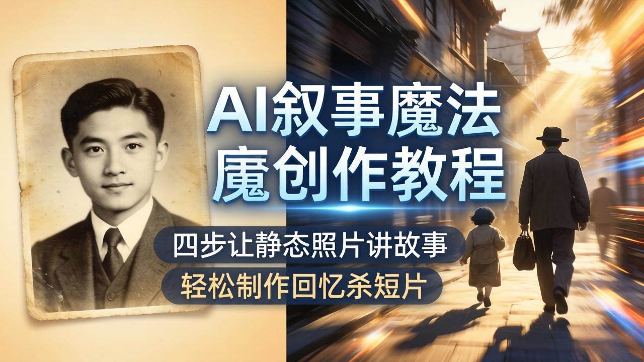 （18208期）AI叙事魔法创作教程，四步让静态照片讲故事，老照片修复加动态特效，轻松制作回忆杀短片-来友网创