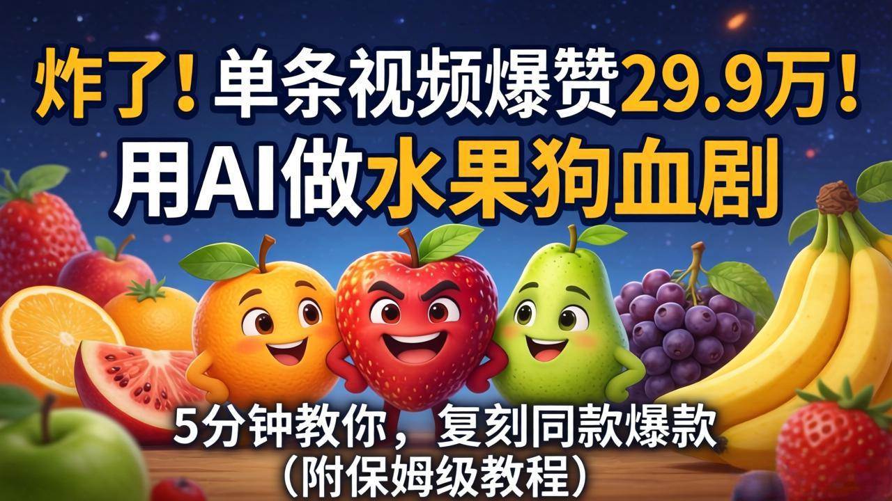（18206期）炸了！单条视频爆赞 29.9 万！用 AI 做水果狗血剧，5 分钟教你，复刻同款爆款（附保姆级教程）-来友网创