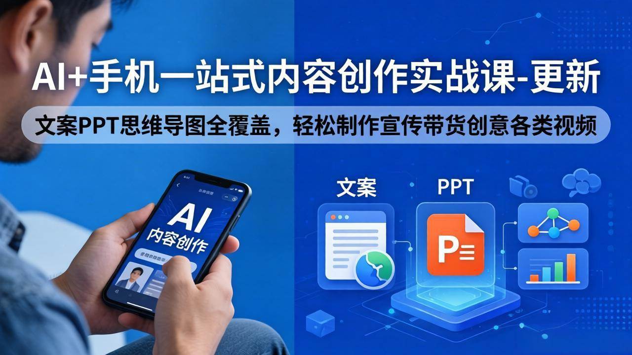 （18204期）AI+手机一站式内容创作实战课-更新，文案PPT思维导图全覆盖，轻松制作宣传带货创意各类视频-来友网创