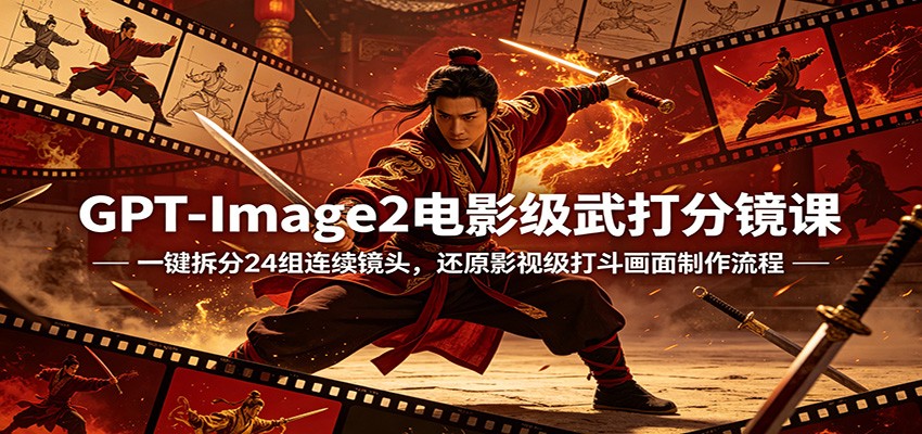 GPT-Image2电影级武打分镜课：一键拆分24组连续镜头，还原影视级打斗画面制作流程-来友网创