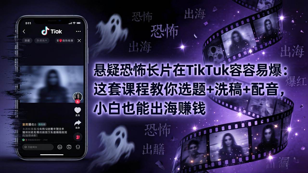 （18220期）悬疑恐怖长片在TikTok最容易爆：这套课程教你选题+洗稿+配音，小白也能出海赚钱-来友网创