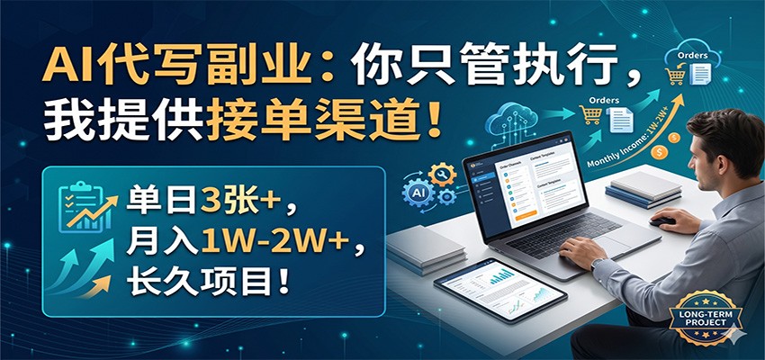 AI代写副业：你只管执行，我提供接单渠道！单日3张+，月入1W-2W+，长久项目-来友网创