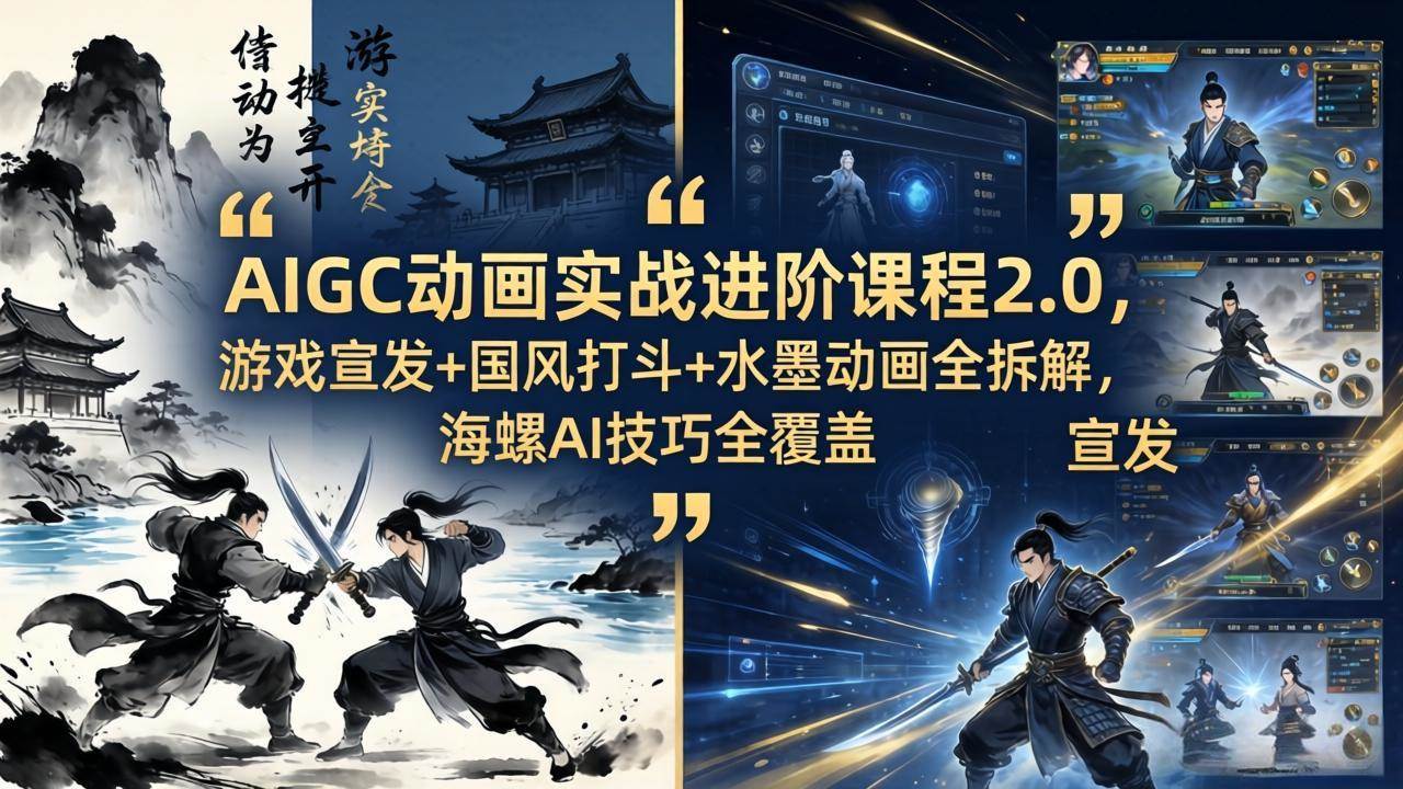 （18235期）AIGC动画实战进阶课程2.0，游戏宣发+国风打斗+水墨动画全拆解，海螺AI技巧全覆盖-来友网创