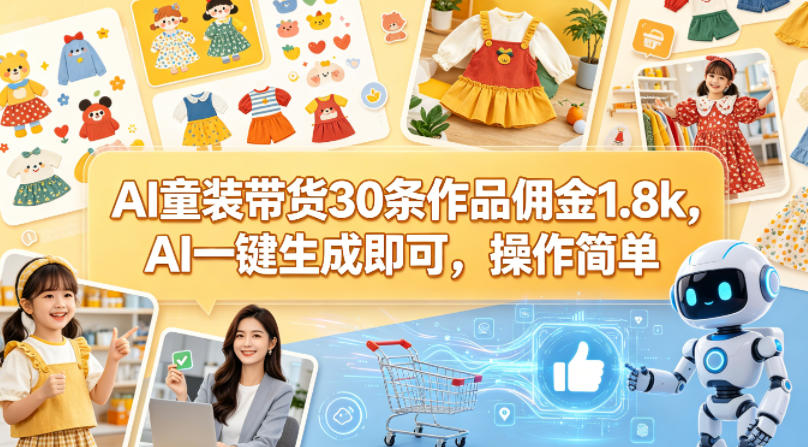 AI童装带货30条作品佣金1.8k，AI一键生成即可，操作简单-来友网创