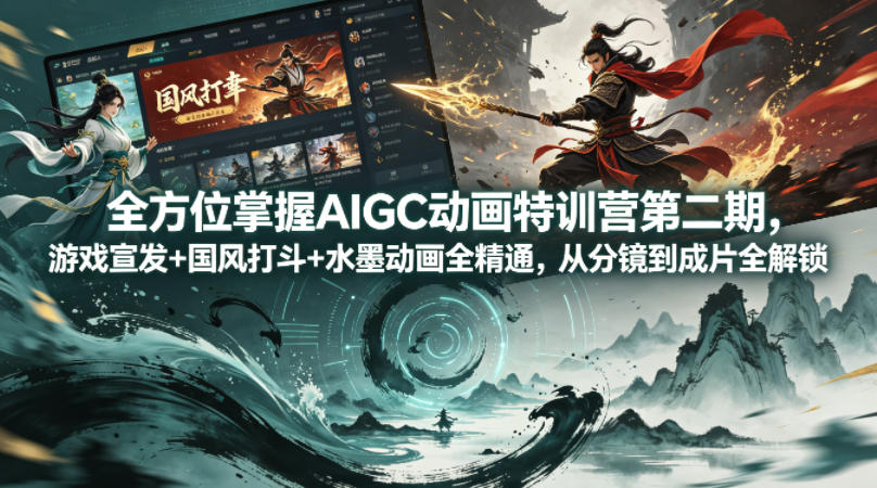 全方位掌握AIGC动画特训营第二期，游戏宣发+国风打斗+水墨动画全精通，从分镜到成片全解锁-来友网创