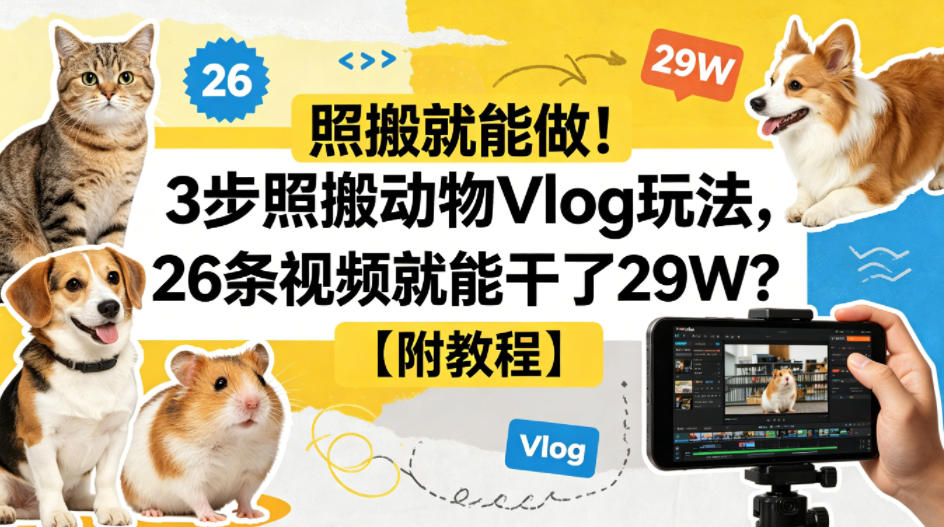 照搬就能做！3步照搬动物Vlog玩法，26条视频就能干了29W？【附教程】【赠coze一键生成工作流】-来友网创