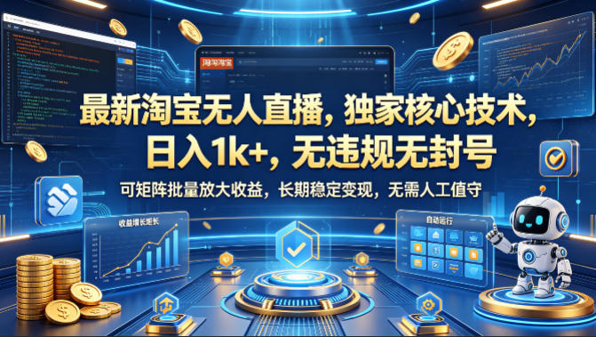 最新淘宝无人直播，独家核心技术，日入1k+，无违规无封号，可矩阵批量放大，长期稳定，无需人工值守【揭秘】-来友网创