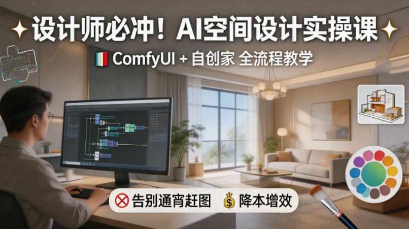 设计师必冲！AI空间设计实操课，ComfyUI+自创家全教学，告别通宵赶图，降本增效-来友网创