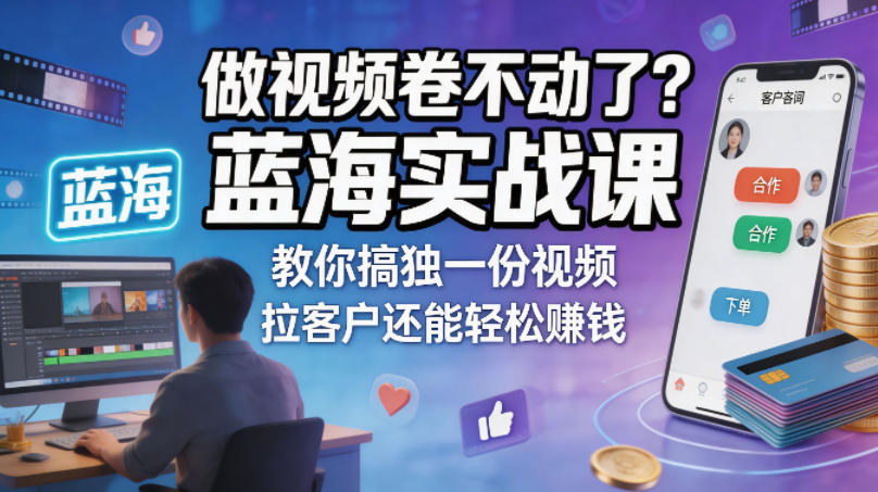 做视频卷不动了？蓝海实战课教你搞独一份视频，拉客户还能轻松賺钱！【原创双语字幕】-来友网创