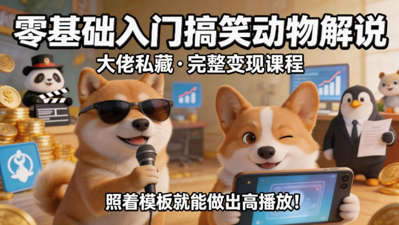 零基础入门搞笑动物解说，大佬私藏完整变现课程，照着模板就能做出高播放-来友网创