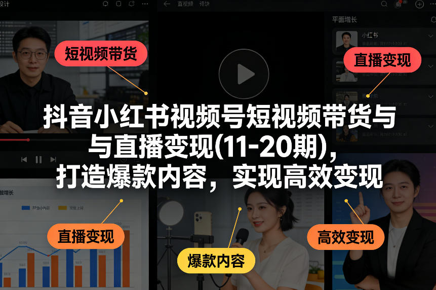 抖音小红书视频号短视频带货与直播变现(10-21期)，打造爆款内容，实现高效变现（更新05月）-来友网创
