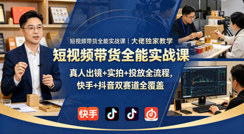 短视频带货全能实战课｜大佬独家教学，真人出镜+实拍+投放全流程，快手+抖音双赛道全覆盖-来友网创