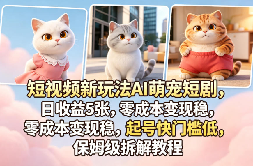 短视频新玩法AI萌宠短剧，日收益5张，零成本变现稳，起号快门槛低，保姆级拆解教程-来友网创