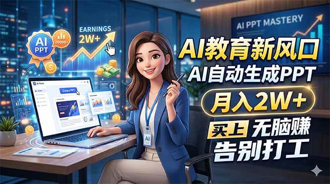 （18330期）AI教育新风口，AI自动生成PPT，月入2W+，无脑赚，告别打工-来友网创