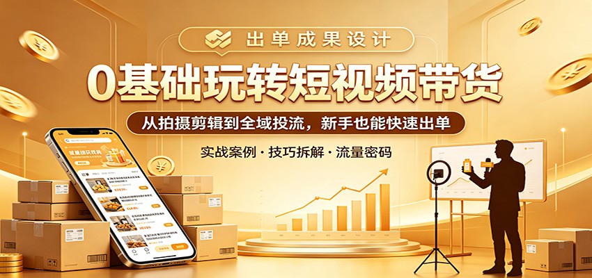 0基础玩转短视频带货：从拍摄剪辑到全域投流，新手也能快速出单-来友网创