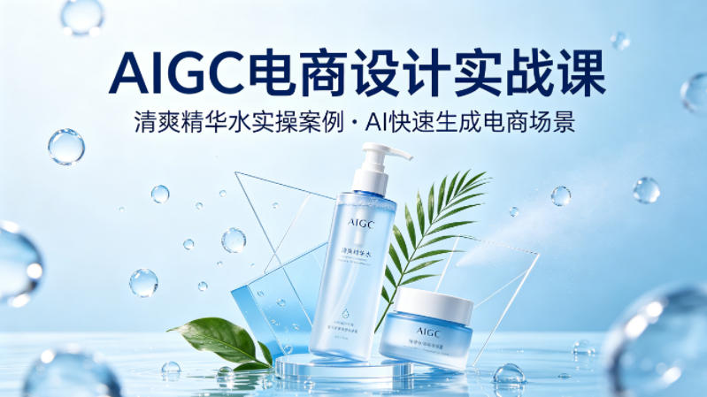 AIGC电商设计实战课，以清爽精华水为实操案例，教你用AI快速生成电商场景-来友网创