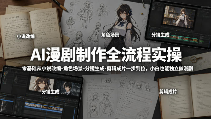AI漫剧制作全流程实操，零基础从小说改编-角色场景-分镜生成-剪辑成片一步到位，小白也能独立做漫剧-来友网创