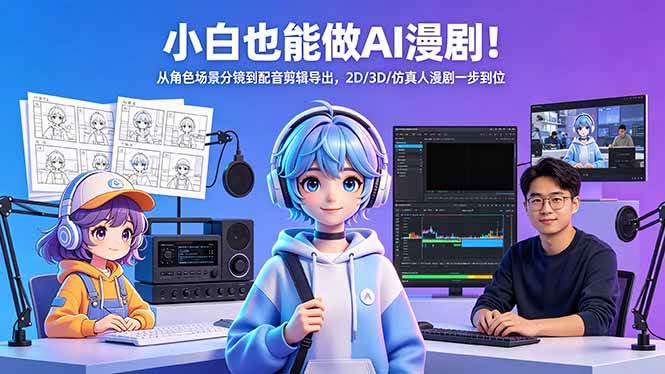 （18343期）小白也能做AI漫剧！从角色场景分镜到配音剪辑导出，2D/3D/仿真人漫剧一步到位-来友网创