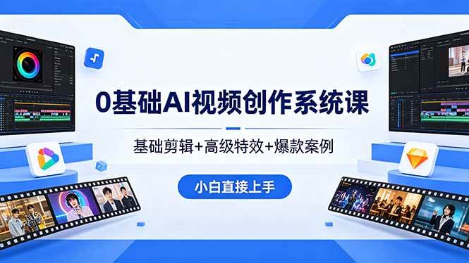 （18354期）0基础AI视频创作系统课，基础剪辑+高级特效+爆款案例，小白直接上手-来友网创