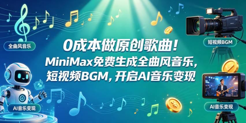 0成本做原创歌曲！MiniMax免费生成全曲风音乐，短视频BGM，开启AI音乐变现-来友网创